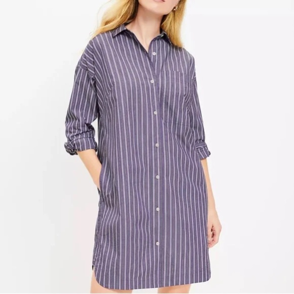 NWT LOFT Striped Mini Pocket Dress - Picture 2 of 7